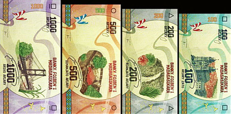 P97-P100 Madagascar 100,200,500 & 1000 Ariary (4 Notes)